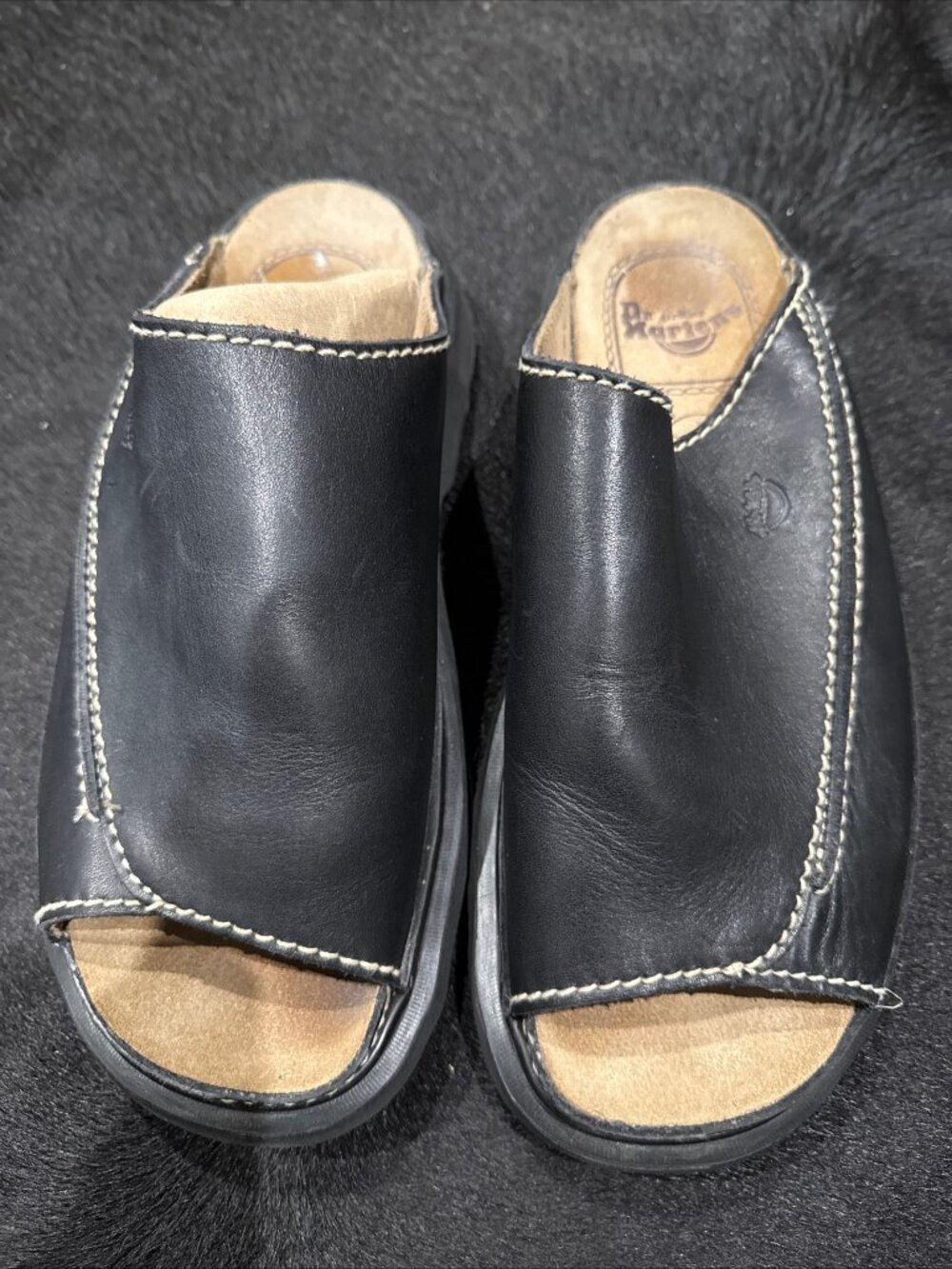 Vintage Dr Martens Black Leather Mens Sandals Achava Apron Slide US Sz 10